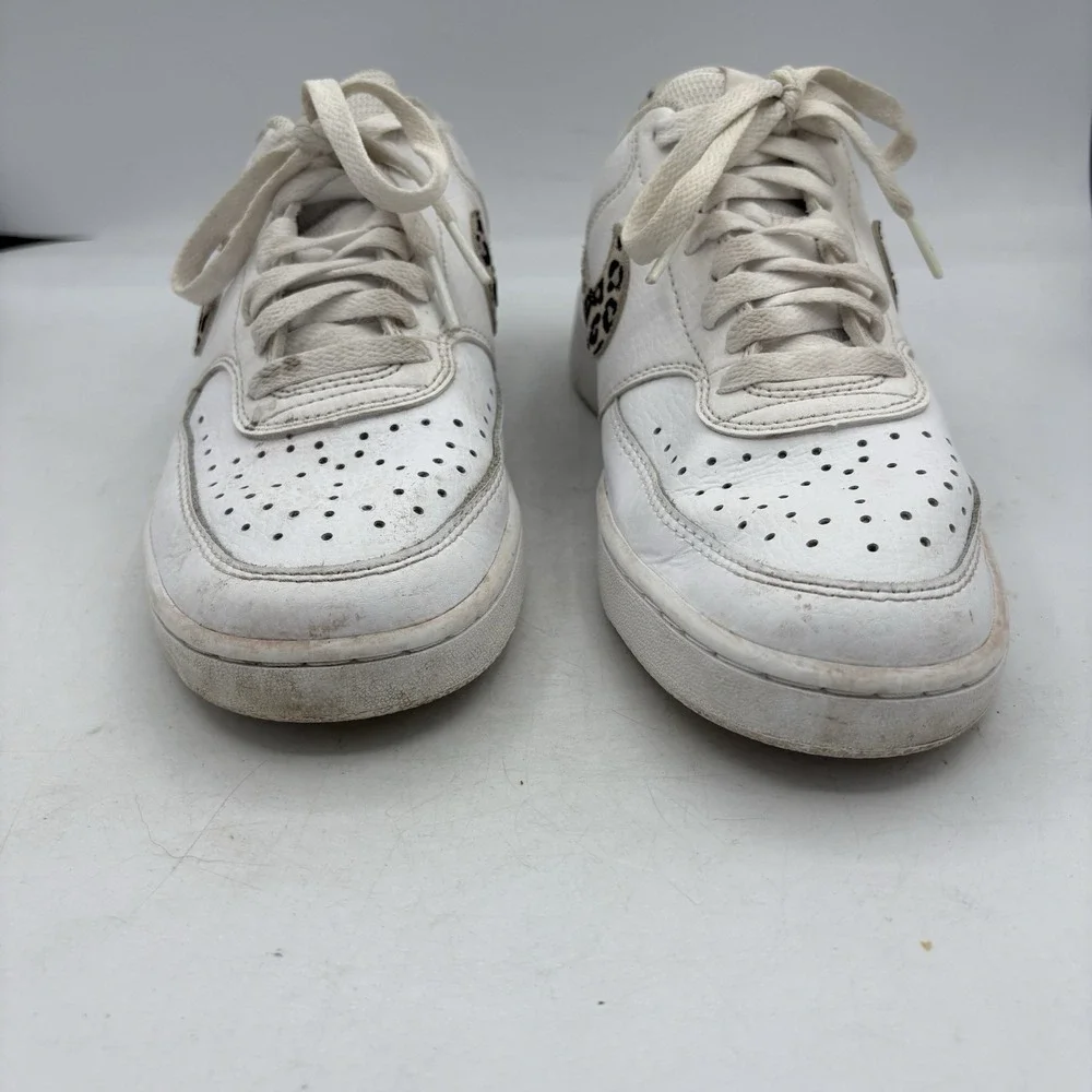 Nike Shoes Womens Size 8 Court Vision Low White Leopard Swoosh Casual‎ Sneakers